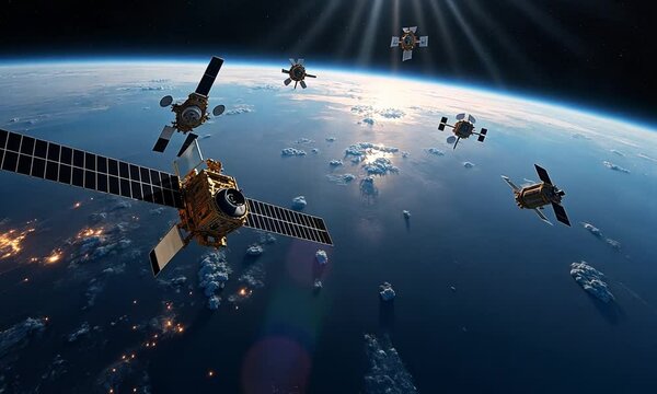 Numerous Satellites Orbiting Earth as Seen from Space