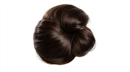 Naklejka premium Elegant Dark Brown Hair Bun on White Background for Beauty Themes