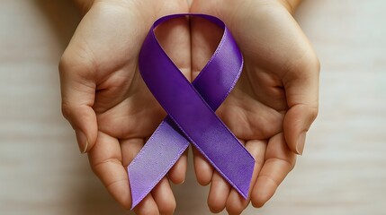 Hands Holding Purple Awareness Ribbon