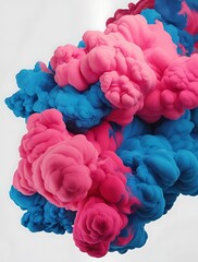 Fototapeta premium Vibrant pink and blue ink clouds swirling in water, creating an abstract explosion of color, fluid motion, and artistic creativity in a modern, dynamic, and expressive visual composition 
