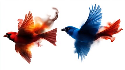 Obraz premium Fiery and Azure Avians in Flight: A Digital Art Masterpiece