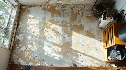 Obraz premium A top-down view of a completed floor renovation project, showcasing a smooth and even surface.