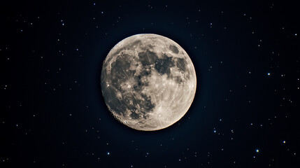 Full Moon Glowing in the Night Sky with Stars