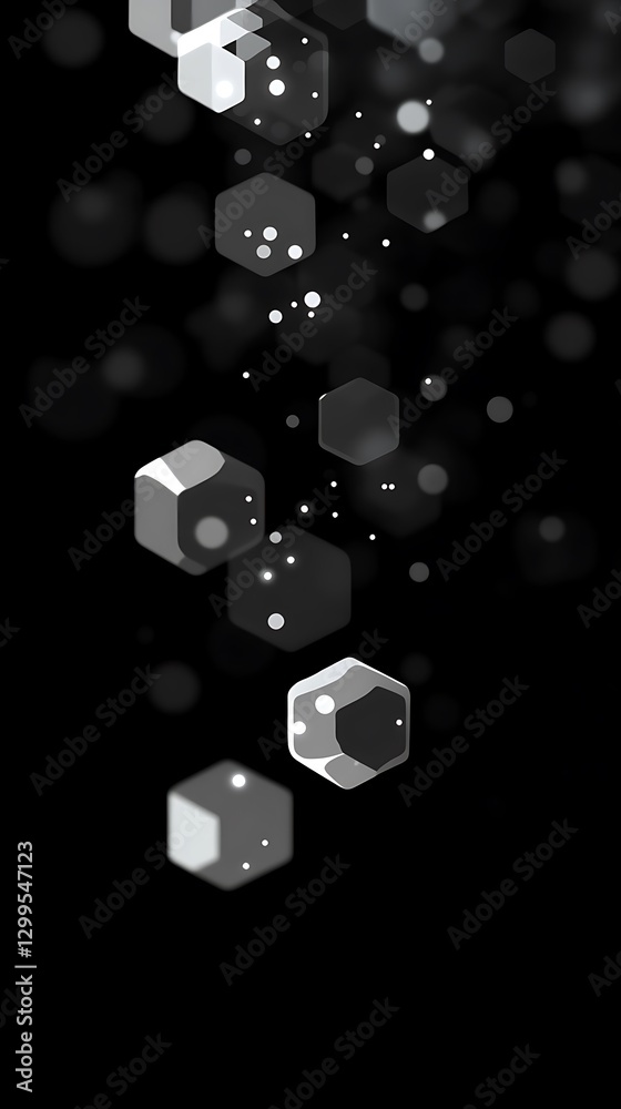 Poster abstract gradient shapes floating on black background with bokeh effect