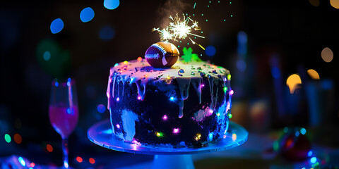 Football-Themed Cake Glowing with Festive Lights for Game Day