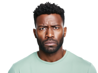 Powerful Portrait of an African American Individual: A Deeply Emotional Expression of Frustration and Displeasure, Evoking Empathy and Connection Through a Moment of Surprise