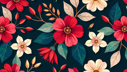 Stylish Botanical Seamless Pattern with Vibrant Ruby Accents in Modern Geometric Design new falce image
