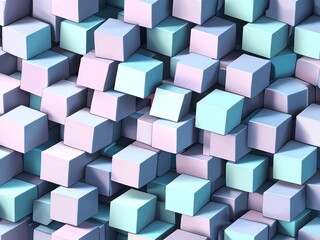 Abstract Pastel Cube Composition: A 3D Render of Interlocking Cubes in Soft Blue and Purple Hues