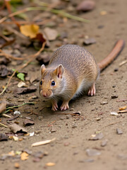 A Brown rat scurries along the ground