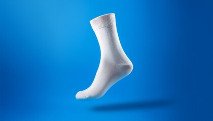 White sock isolated in plain blue background. mockup