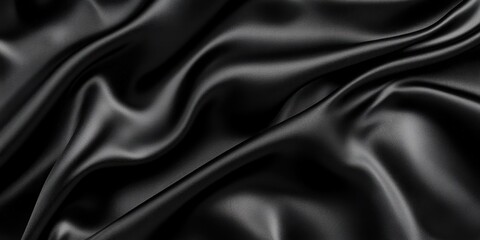 Obraz premium Luxurious black satin fabric elegantly draped in fluid waves