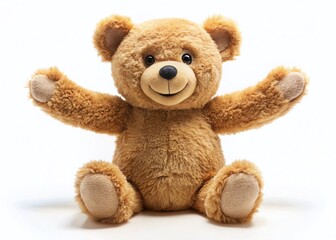 Obraz premium Happy Teddy Bear Ready for a Hug, Minimalist White Background Stock Photo