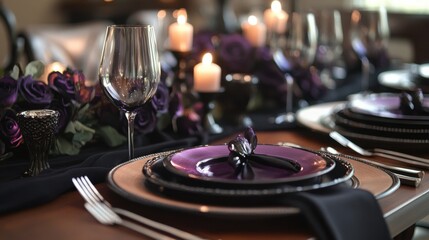 Obraz premium elegant dark purple wedding table setting