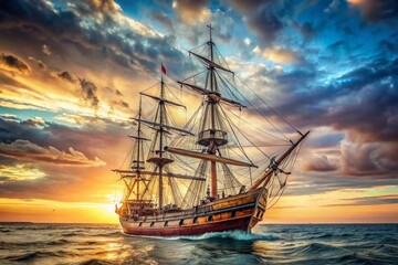 Fototapeta premium Historic British Sailing Ship, Detailed View, Documentary Photography Style