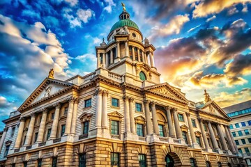 Fototapeta premium Historic London Courthouse Exterior, Old Bailey Architecture, English Law Court Building, Justice Building Facade, London Landmark