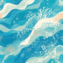 Mesmerizing Abstract Underwater Waves and Bubbles in Vibrant Aqua and Coral Tones