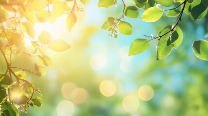 Obraz premium Fresh spring leaves bask in sunlight.