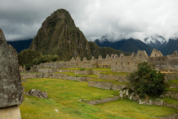 Scenic view of Machu Picchu on a cloudy day