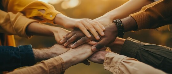 Diverse business team uniting with hands together in a show of teamwork and collaboration