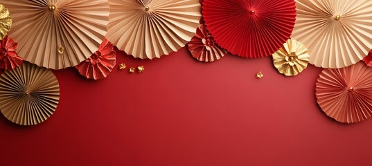 Paper fan medallion chinese new year decoration. Concept of Happy Chinese New Year festival background. 3D rendering,
