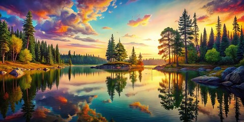 Fototapeta premium Itasca State Park Minnesota: Majestic Pines & Crystal Lake Documentary Photography