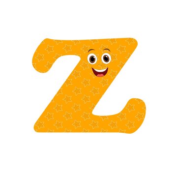 Letra Z mai&uacute;scula com fundo cor laranja personalizado com estrelas e rosto sorriso para alfabetiza&ccedil;&atilde;o infantil