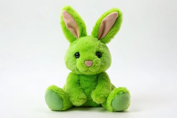Obraz premium Joyful Green Bunny Soft Toy, Happy Easter, Isolated White Background Stock Photo