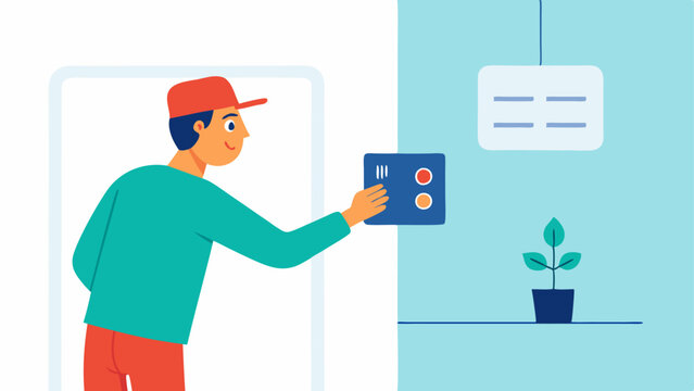 Testing a Smart Thermostat A technician tests a newly installed smart thermostat by adjusting the temperature settings on it with the wiring visible from the wall.