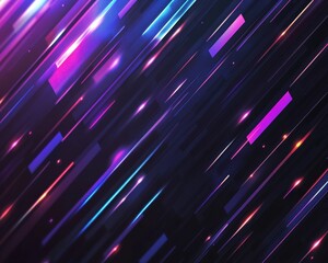 Abstract glowing shapes move diagonally across a dark background. Use Technology, presentations