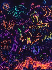 Obraz premium Vibrant Neon Surreal Digital Abstract Artwork with Glowing Ethereal Patterns and Dynamic Fluid Movement