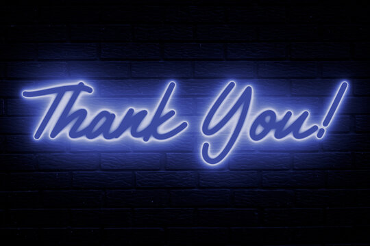 Thank You Blue Neon Sign on a Black Background