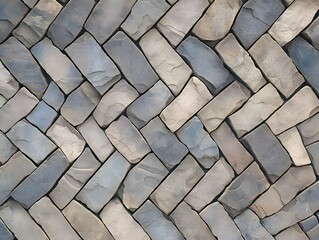Textured stone wall with geometric pattern in shades of grey and brown