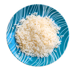 Top view of plate with rice and copy space.