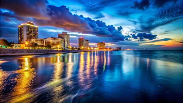 Long Exposure Night Photography of Biloxi, Mississippi Beach and Casino Lights