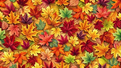 Fototapeta premium Colorful autumn leaves seamless wallpaper with intricate flower pattern, leafy, colorful, leafy, colorful