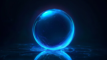 Mysterious blue aura surrounds a glowing orb in the darkness of space, space, mystery. Mystery - Night. Illustration