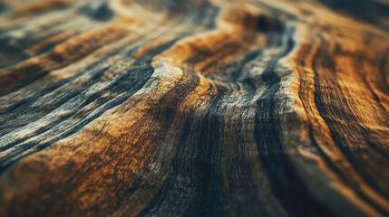 Naklejka premium A macro shot of olive wood texture focusing on the deep grain and intricate patterns showcasing the natural and rustic charm of the wood. AI generative