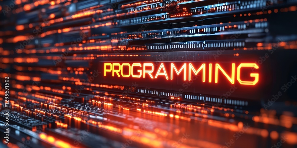 Wall mural abstract design featuring the word programming prominently displayed.