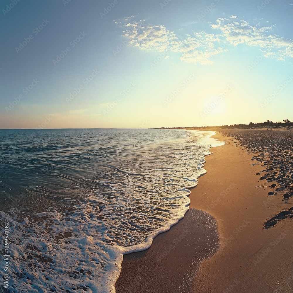 Wall mural Serene sunset over tranquil ocean beach.