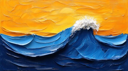 Obraz premium Textural ocean wave sunset painting