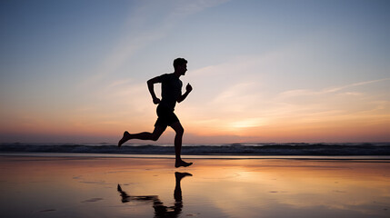 silhouette of man running on the beach