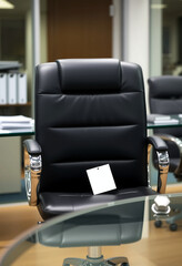 Fototapeta premium Black office chair in office, marked with a tag.