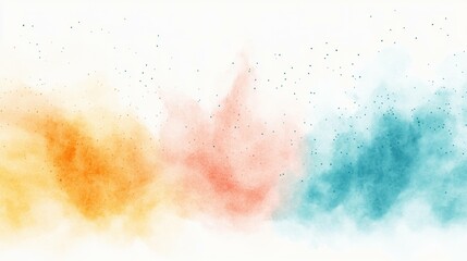 Obraz premium Abstract colorful powder explosion in shades of orange, pink, and turquoise on a white background, creating a vibrant and dynamic visual effect