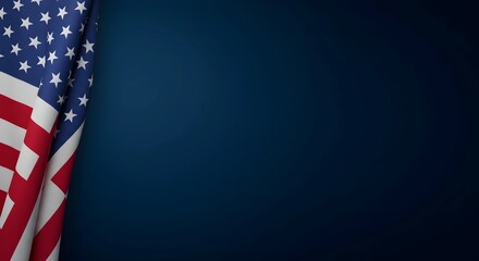 Photograph of an American flag on a blue background with copy space