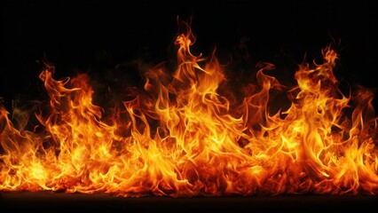 Fiery Inferno on Black Background, blaze, fire,  blaze, fire