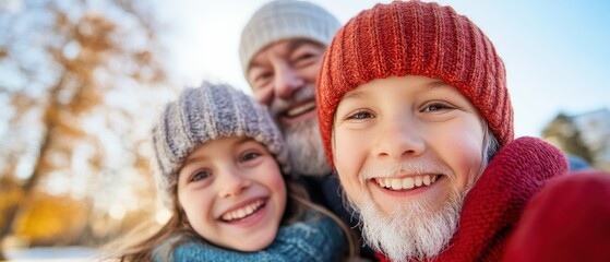 Obraz premium Winter family fun together smiling selfie