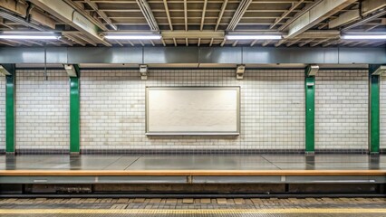 Empty billboard inside subway station in Paris, abandoned, urban landscape