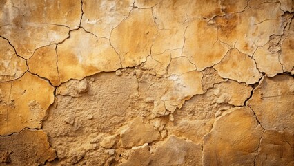 Fototapeta premium Distressed earthy wall with natural mud plaster finish and rustic texture, featuring visible cracks and uneven surface, rustic decor, ancient architecture