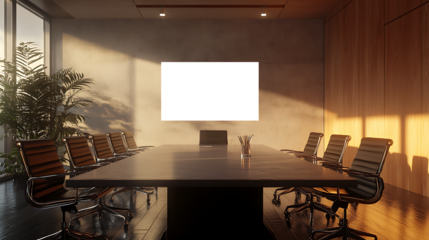Empty Projection Screen with PNG Placeholder for Personalized Use in a Professional Conference Room