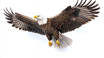 Fototapeta premium Pixelated Bald Eagle In Flight Against White Background
